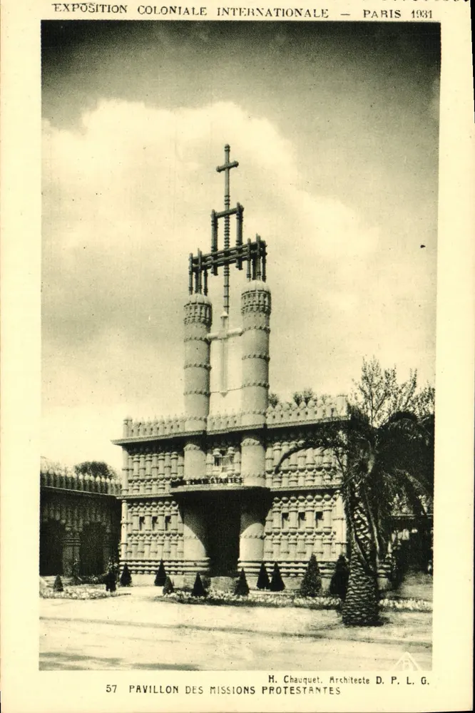 Pavillon der evangelischen Missionen — Internationale Kolonialausstellung — Paris 1931 — H. Chauquet, Architekt D.P.L.G. - Vorderseite