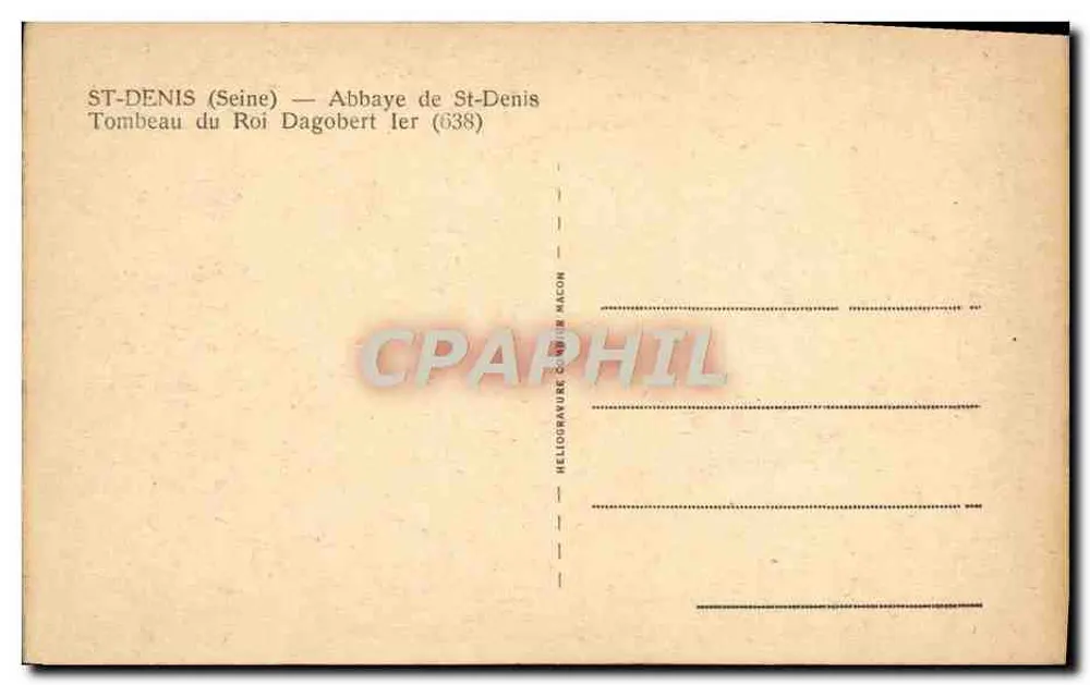 Abbaye de St-Denis — Grabmal des Königs Dagobert I. (638) — Heliorgravure de Macon - Rückseite