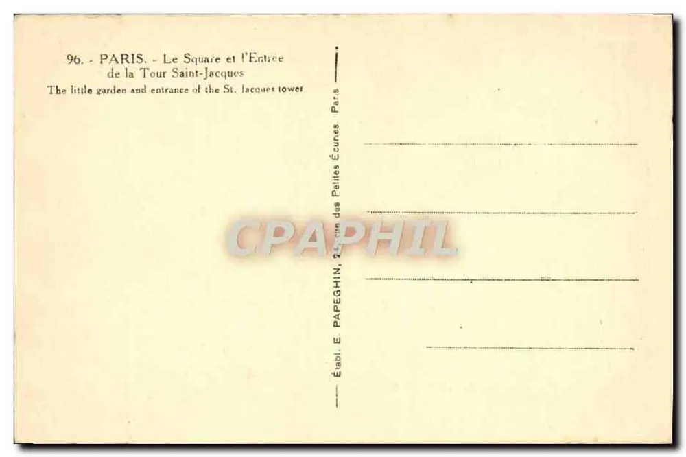 Paris - Der Square und der Eingang der Saint-Jacques-Turm — Éd. E. Papeghin, Paris - Rückseite