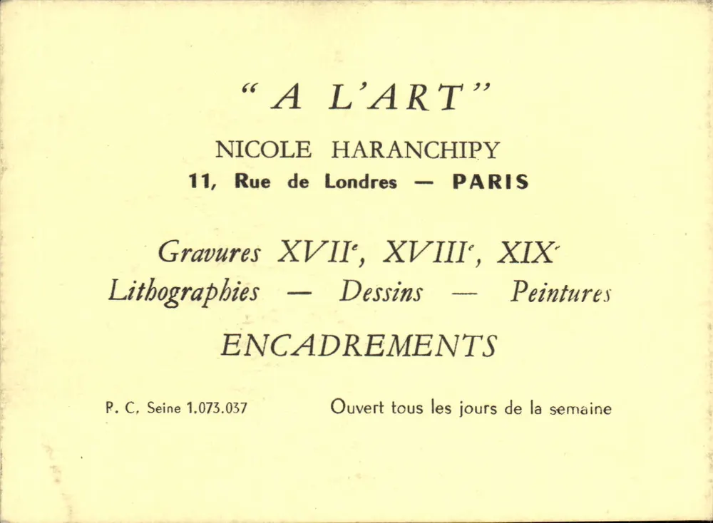 A L'ART — Galerie von Nicole Haranchipy — Paris - Vorderseite