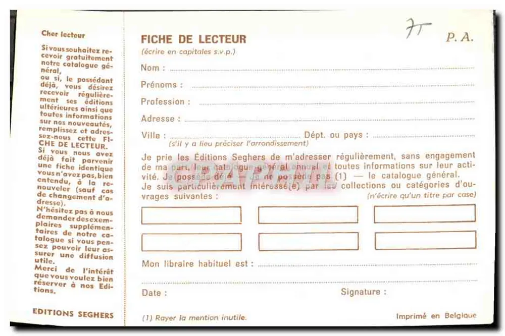 Éditions Seghers — Éditeur de cartes postales — 118, rue de Vaugirard, 75 - PARIS (6°) - Rückseite