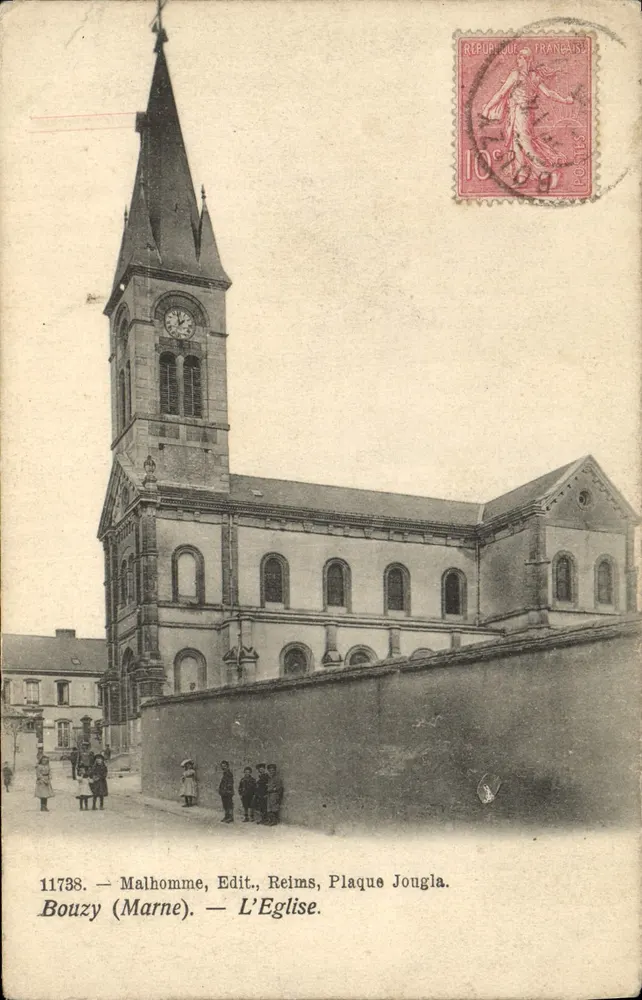 Bouzy (Marne) — A Igreja — Malhomme, Edit., Reims, Plaque Jouglà, n°11733 - Frente