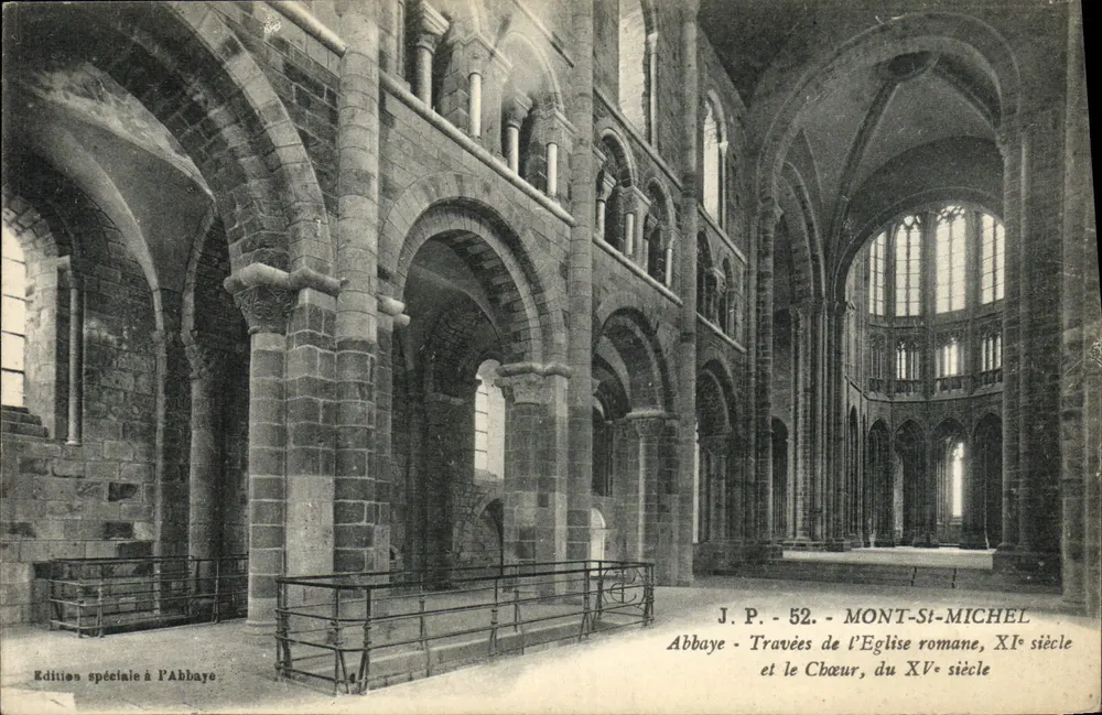 Mont-Saint-Michel — Traversen der romanischen Kirche, 11. Jahrhundert und der Chor, 15. Jahrhundert — J.P. - 52 - Sonderausgabe der Abtei - Vorderseite