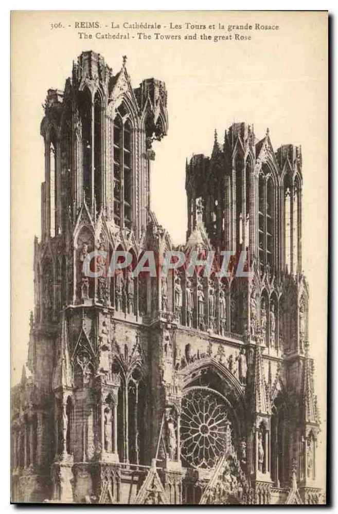 Reims - Die Kathedrale - Die Türme und die große Rose - Vorderseite