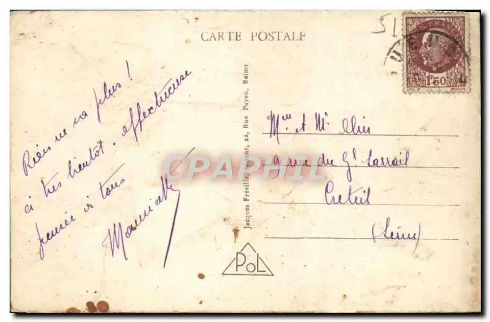 Reims - Jardin-Ecole — editor Jacques Fréville, n°33 - Verso