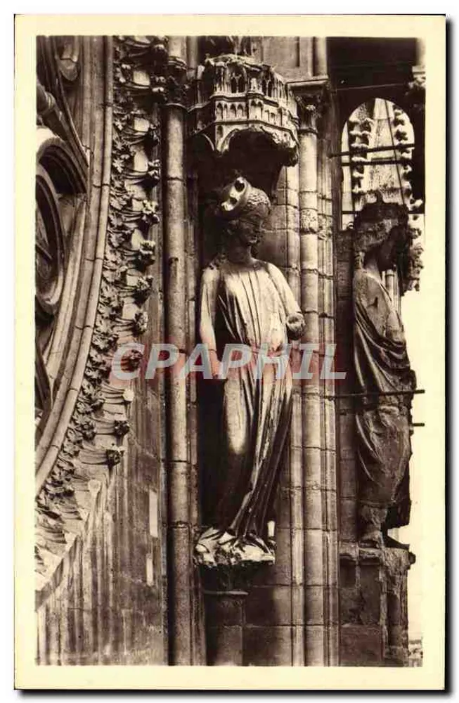 Statue, die die Synagoge symbolisiert — Kathedrale von Reims — Südturm — Edit. Reims-Kathedrale - Vorderseite