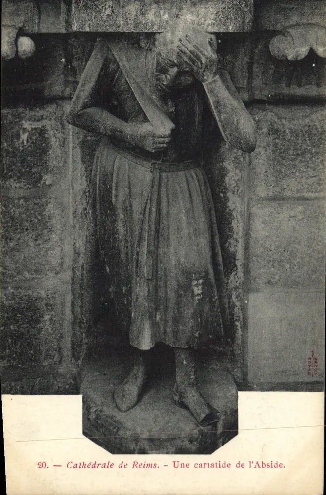 Catedral de Reims — Uma cariatide da Abside — Editor R. RAYNARD, n°20 - Frente