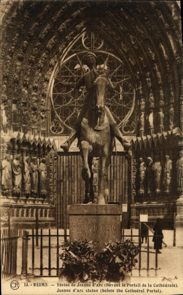 Reims — Estátua de Joana d'Arc diante do Portal da Catedral — Éditions OR, Ch. Brusel - Frente