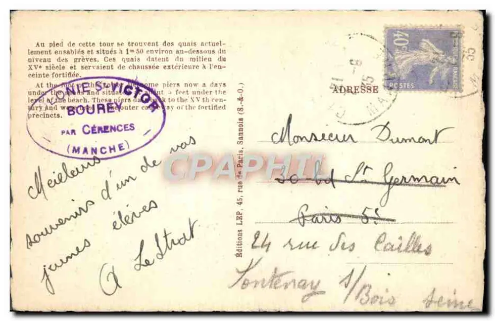 Mont Saint Michel — Turm der Freiheit — Editions Cérences - Rückseite