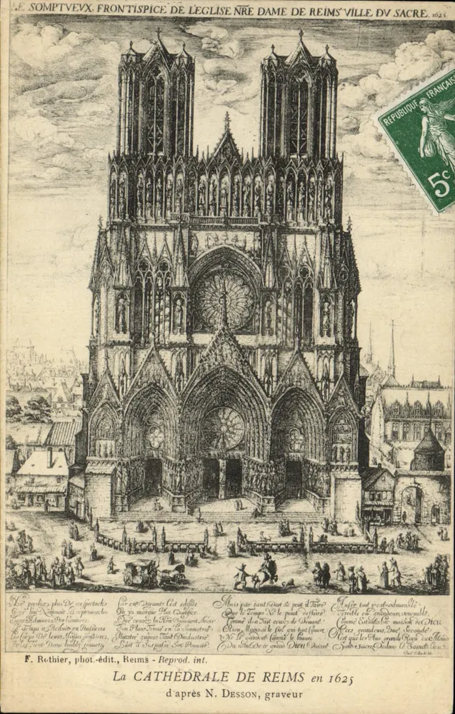 Catedral de Reims — Frontispício da Igreja Nossa Senhora — F. Rothier, fot.-edit. Reims - Reprod. int. - Frente