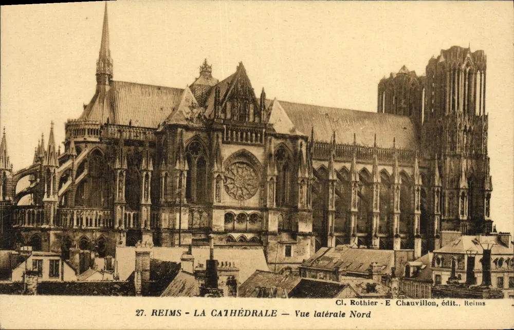 Reims — Die Kathedrale — Seitenansicht Nord — Cl. Rothier — E Chauvillon, Verlag, Reims - Vorderseite