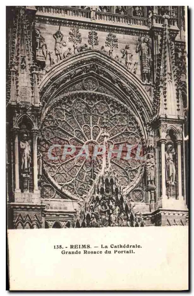 Reims — Die Kathedrale. Große Rosefenster des Portals — A. Quentinat, Verleger Reims, Nr. 138 - Vorderseite
