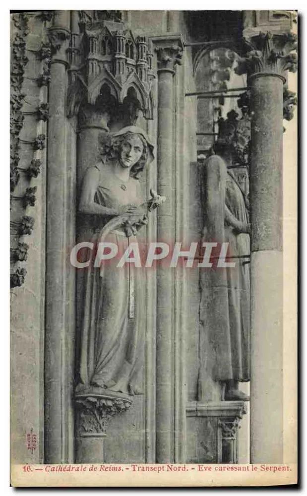 Kathedrale von Reims — Nordtransept — Eva streichelt die Schlange — Verlag: H. Lévy, Nr. 16 - Vorderseite