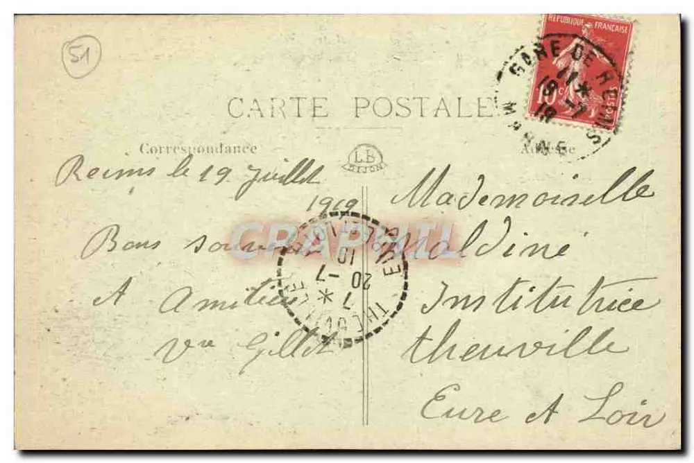 Reims (1919) — Rue de Talleyrand - École Industrielle — CH. BRUNEL - Verso