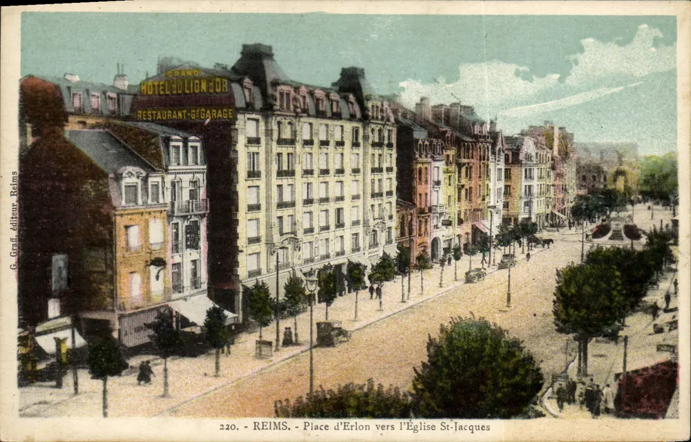 Reims - Place d'Erlon in Richtung Kirche St-Jacques — G. Graff, Verlag, Nr. 220 - Vorderseite