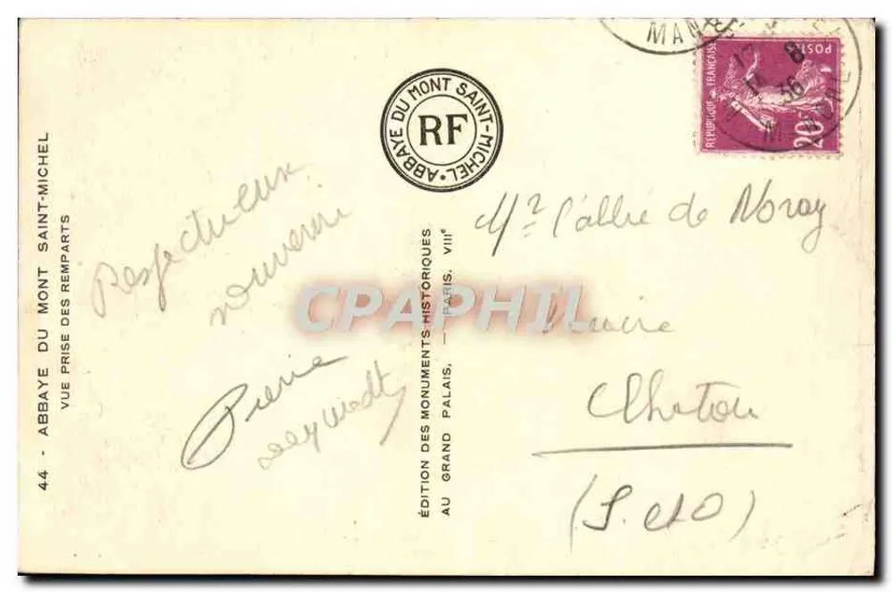 Mont Saint-Michel — Ansicht von den Mauern — Édition des Monuments Historiques, Paris - Rückseite