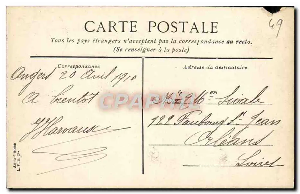 Angers. Panorama tirado da Catedral — n°288 — Aqua-Photo L.V. & Cie - Verso