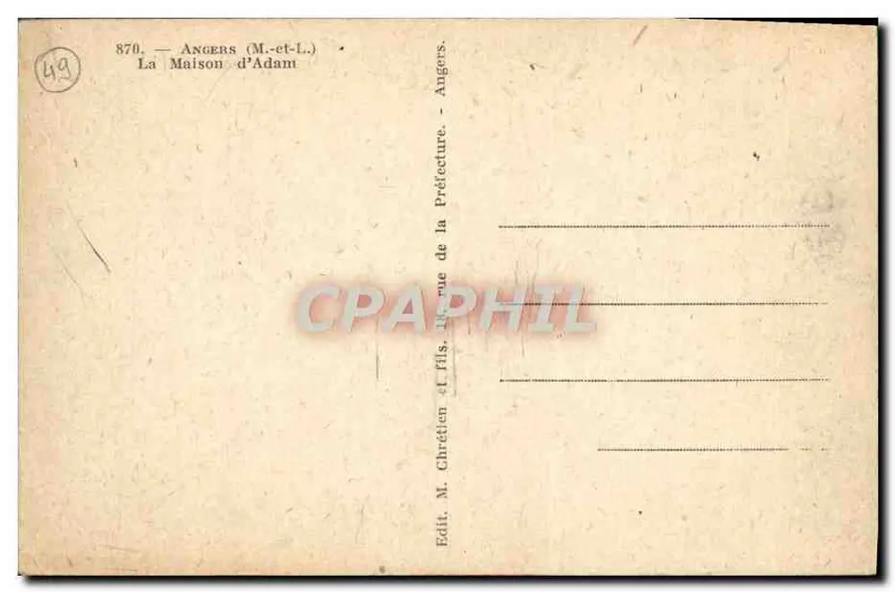 Angers (M.-et-L.) — A Casa de Adam — Editor M. Chrétien e Filhos - Verso