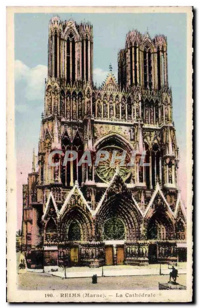 Reims (Marne) — A Catedral — Bilhete postal antigo n°190 - Frente