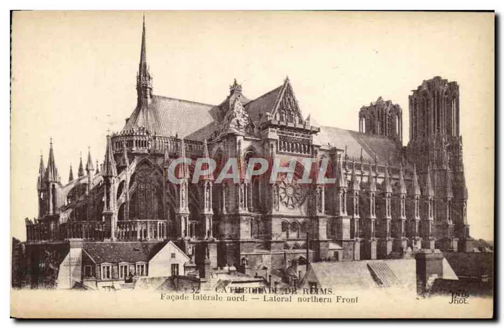 Cathédrale de Reims — Façade latérale nord — Éditeur : Nourdin Frères, Paris-Corbeil - Frente