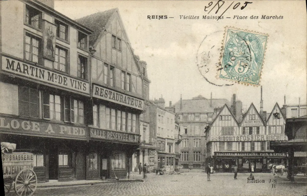 Reims — Alte Häuser — Place des Marchés — Edition J-S-R - Vorderseite