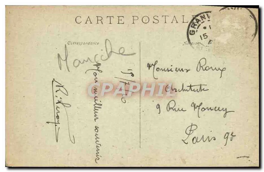 Granville - O Casino com maré alta — Aux Alliés, 8, rue Cadet, Paris - Verso