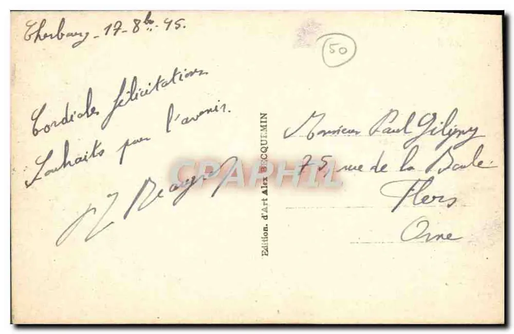 Cherbourg — Panorama der Bucht und des Hafens — Art Edition Becquelin - Rückseite