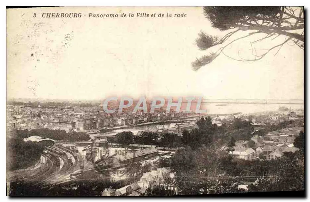 Cherbourg - Panorama der Stadt und des Hafens - Vorderseite
