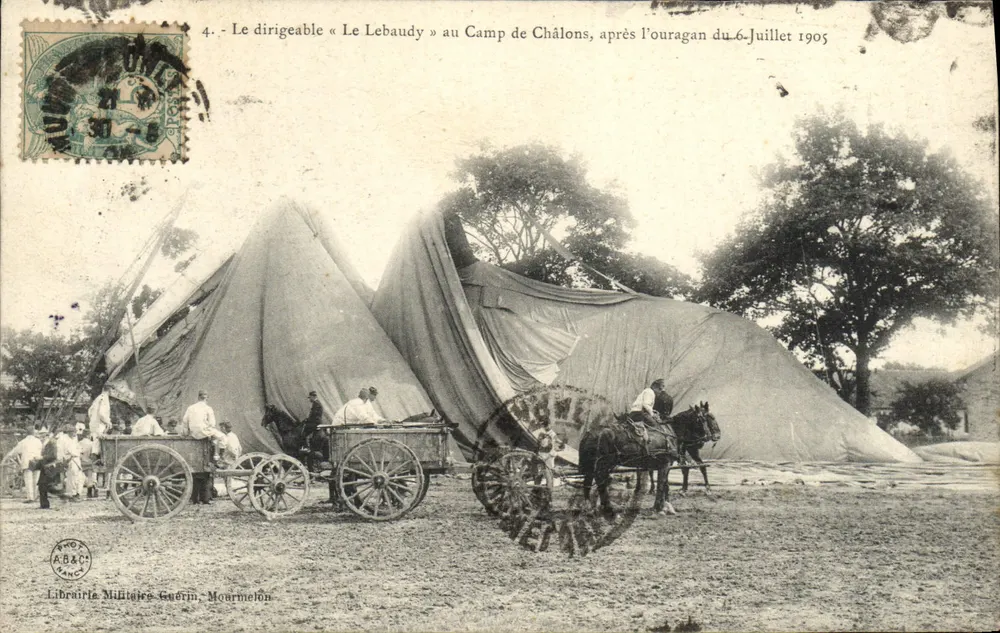 Luftschiff « Le Lebaudy » am Camp de Châlons — nach dem Sturm vom 6. Juli 1905 — Librairie Militaire Guérin, Mourmelon - Vorderseite