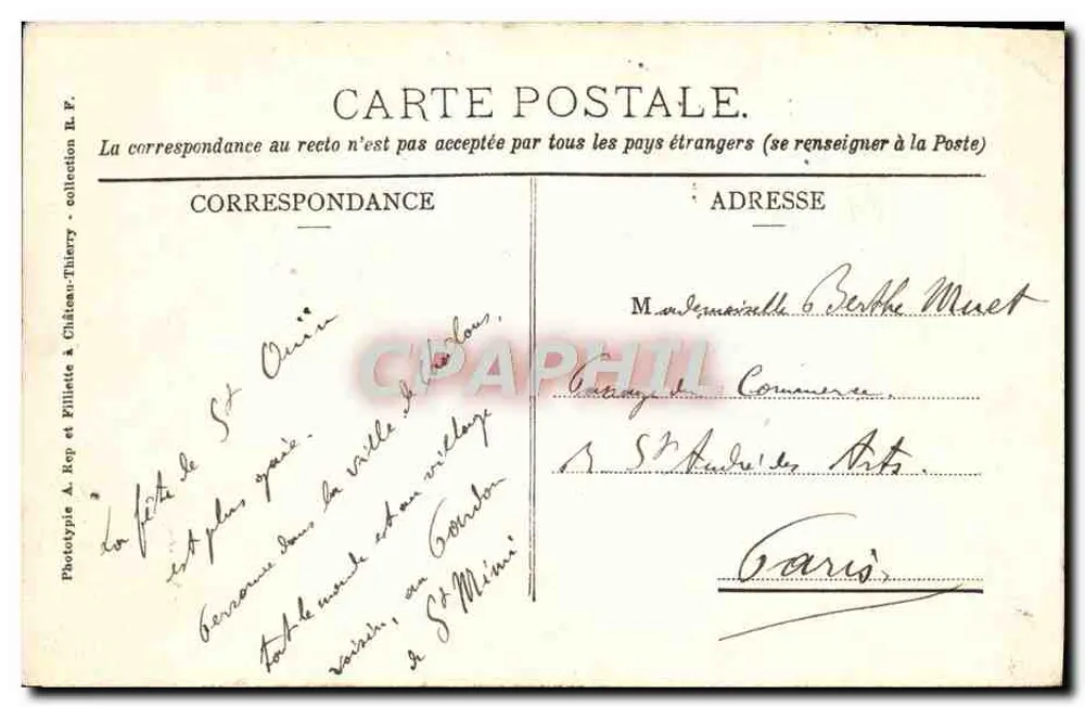 Châlons-sur-Marne - A Catedral — editor A. Rep et Filliette & Château-Thierry, n° 188 - Verso