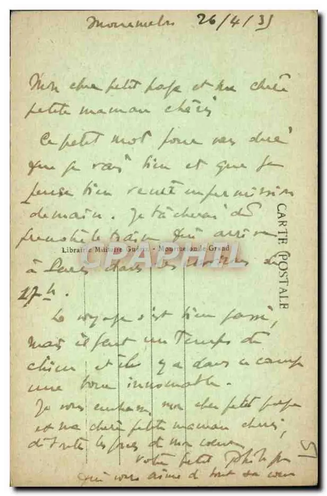Camp de Mourmelon — Quartiere Joffre und Fach — Librairie Militaire Guérin, Grand - Rückseite