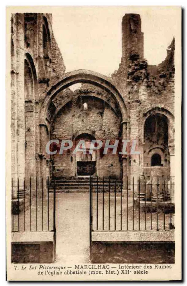 Der pittoreske Lot — MARCILHAC — Innenansicht der Ruinen der Abteikirche (monumental historisch) 12. Jahrhundert - Vorderseite
