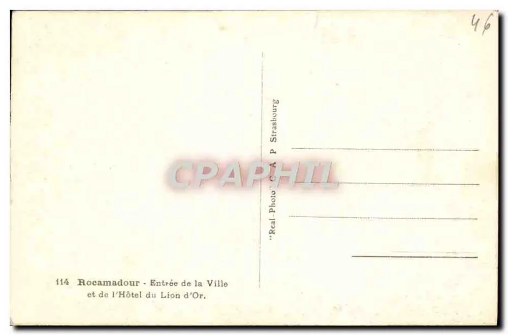 Rocamadour — Eingang zur Stadt und zum Hotel du Lion d'Or — 'Real-Photo' C.A.P. Straßburg - Rückseite