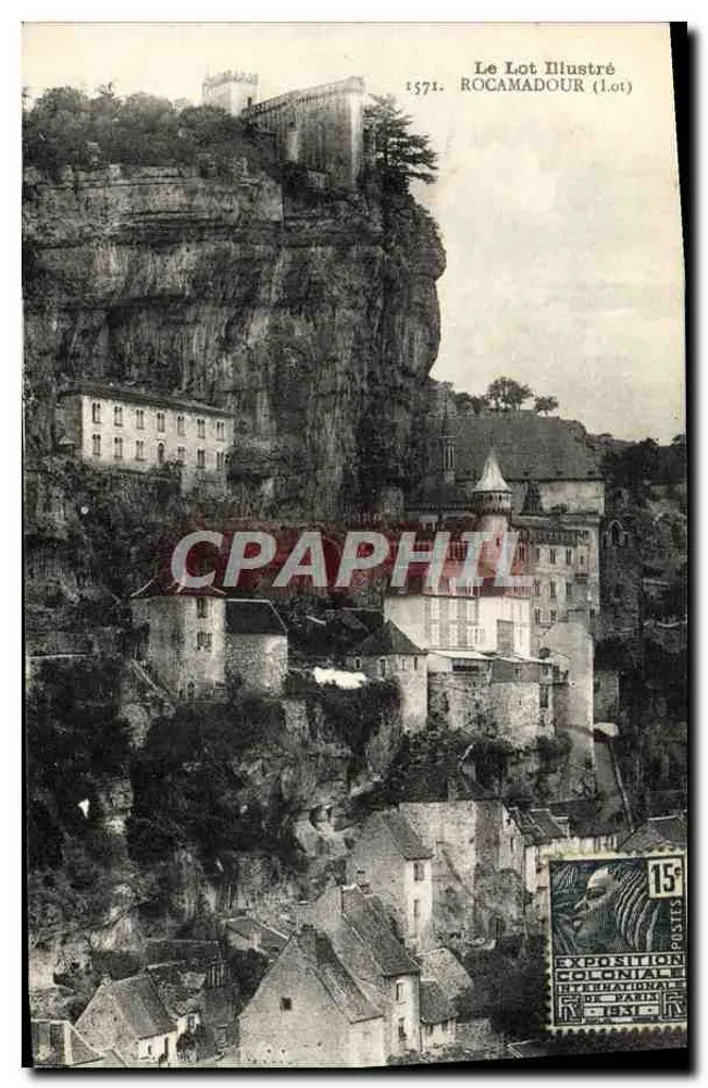 Rocamadour (Lot) — vista do vilarejo situado em falésia — Le Lot Illustré, n° 1571 - Frente