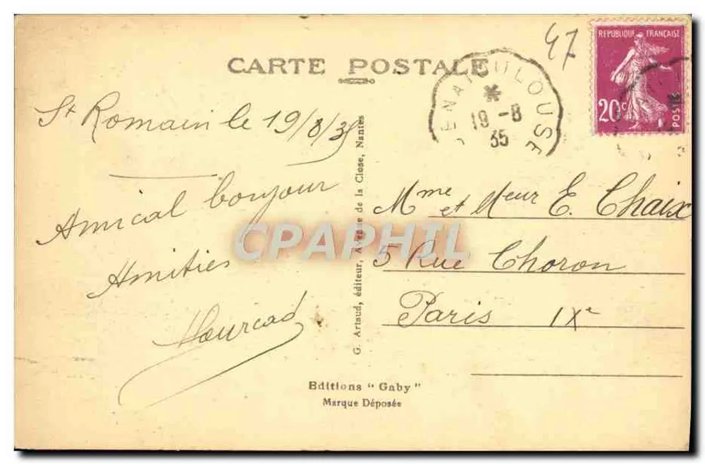 AGEN - Le Pont de pierre — pont en pierre à arches sur la Garonne, éditeur GABY, n° 54 - Verso