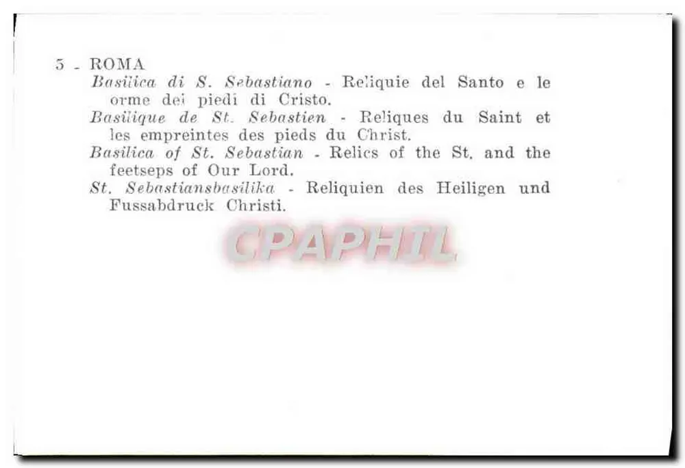 Basilika von S. Sebastian — Reliquien des Heiligen und die Fußabdrücke Christi — Rom - Rückseite