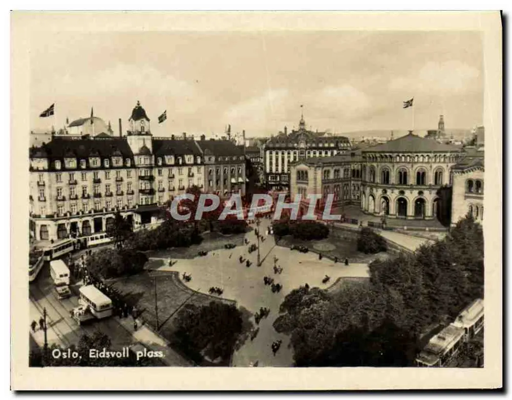 Oslo, Eidsvoll plass — vista panorâmica — editor desconhecido - Frente