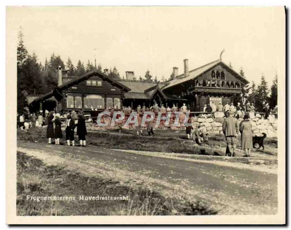 Frognersælerens Hovedrestaurant — restaurante alpino norueguês — texto impresso embaixo - Frente