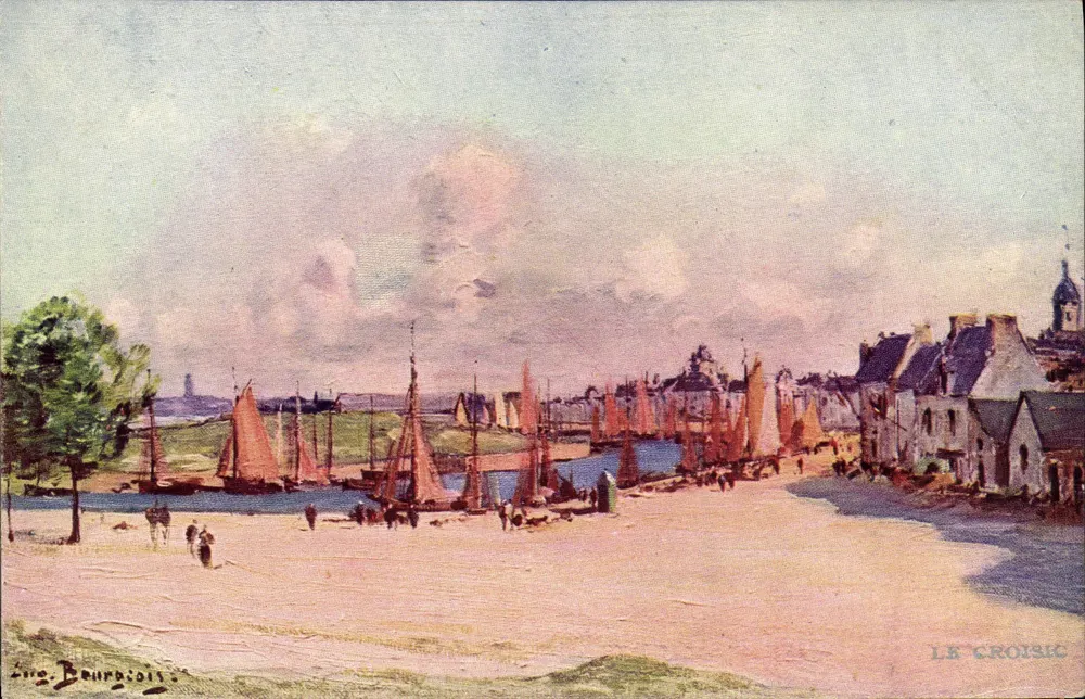 Le Croisic — vista do porto com barcos a vela — Eug. Bourgeois, Série XVIII - Frente
