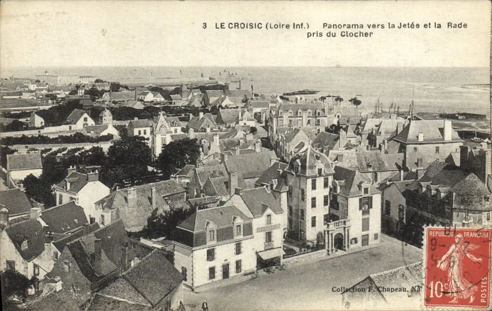 Le Croisic (Loire-Inf.) — Panorama in Richtung der Mole und der Hafen aus der Kirchturmsicht — Sammlung F. Chapeau, Nr. 3 - Vorderseite
