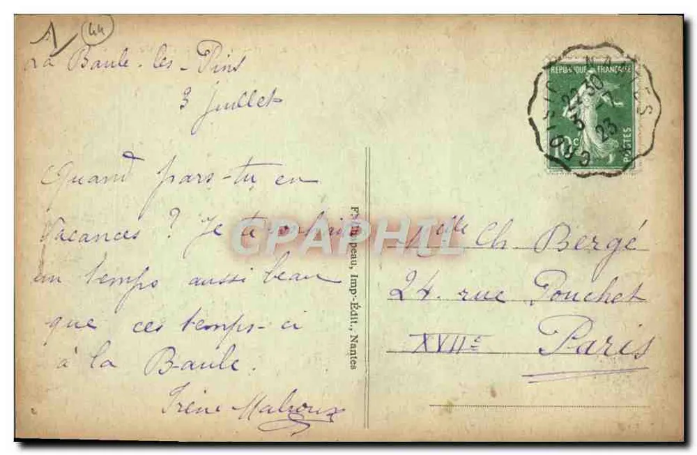 Le Croisic (Loire-Inf.) - Küste von Port-Lin - Die Fischereiflotte - Verlag: P. P. Beau, Imp.-Edit., Nantes - Seriennummer 152 - Rückseite