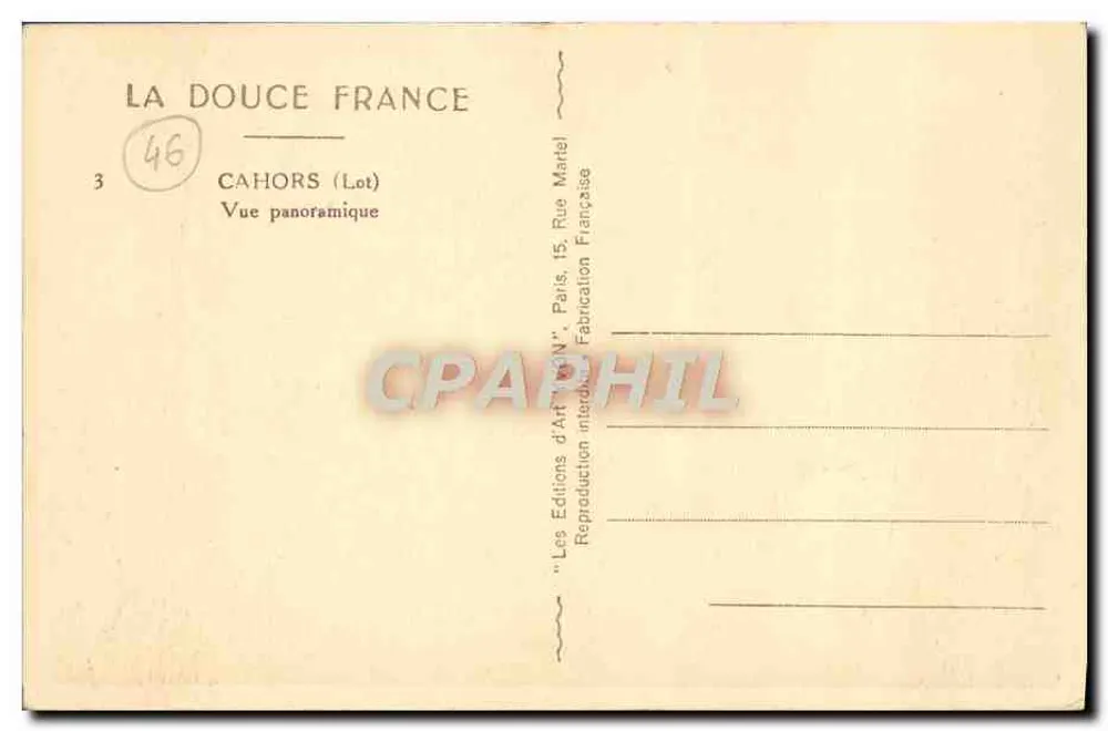 Cahors (Lot) — Panoramische Ansicht — La Douce France, n°46 - Rückseite