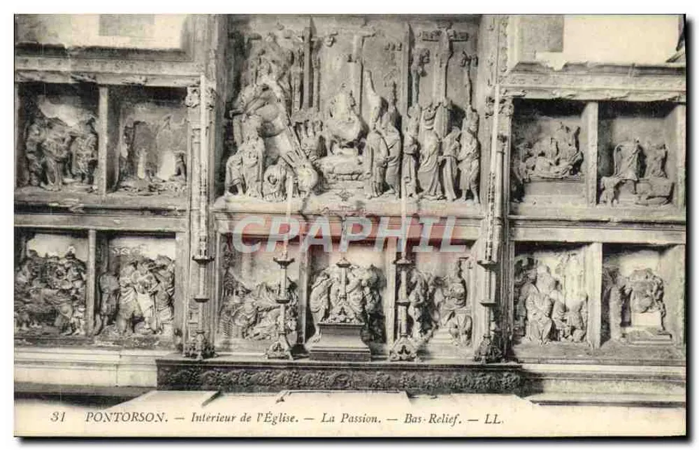 Pontorson — Innenansicht der Kirche — Die Passion — Relief — LL. - Vorderseite