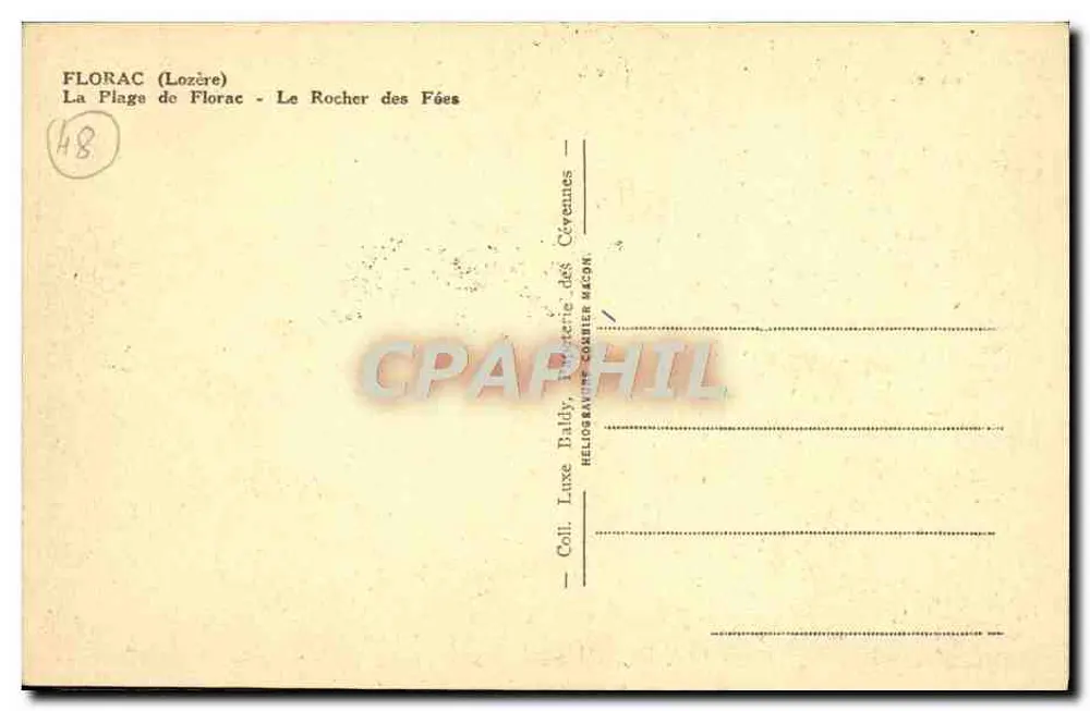 Florac (Lozère) - Le Rocher des Fées — Héliogravure de Luxe Baldy, Sammlung Héliogravure Comtier Macon - Rückseite