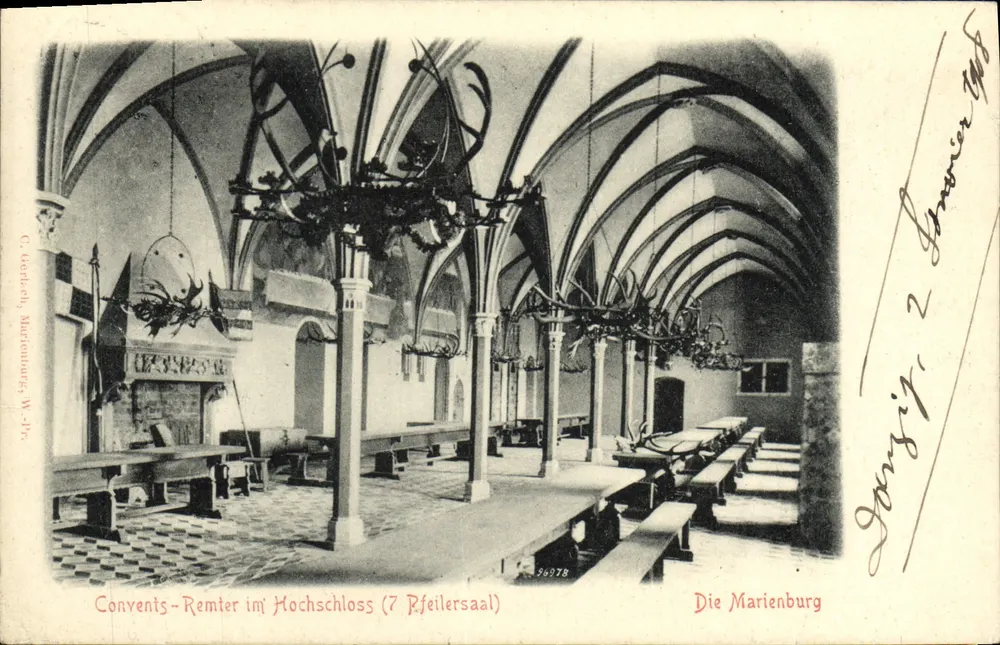 Die Marienburg — Convents-Restaurations im Hochschloss (7 Rfeilersaal) — C. Gerdtsch, Marienburg, W.-Jpr. - Vorderseite