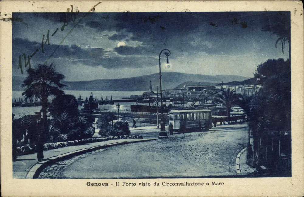Genua - Der Hafen von der Circonvallazione a Mare gesehen — Verlag F. Pall, Nr. 84708 - Vorderseite