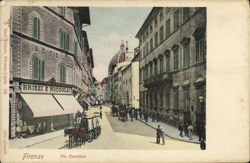 Florence - Via Cerretani — Hotel Brizzi e Niccolai — Paul Trabert, Florence-Lipsia 105 - Voorkant