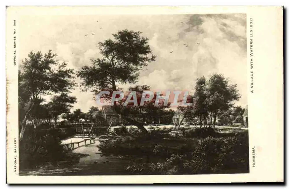 Ein Dorf mit Wassermühlen — Hobbema — National Gallery, offizielle Serie Nr. 344 - Vorderseite