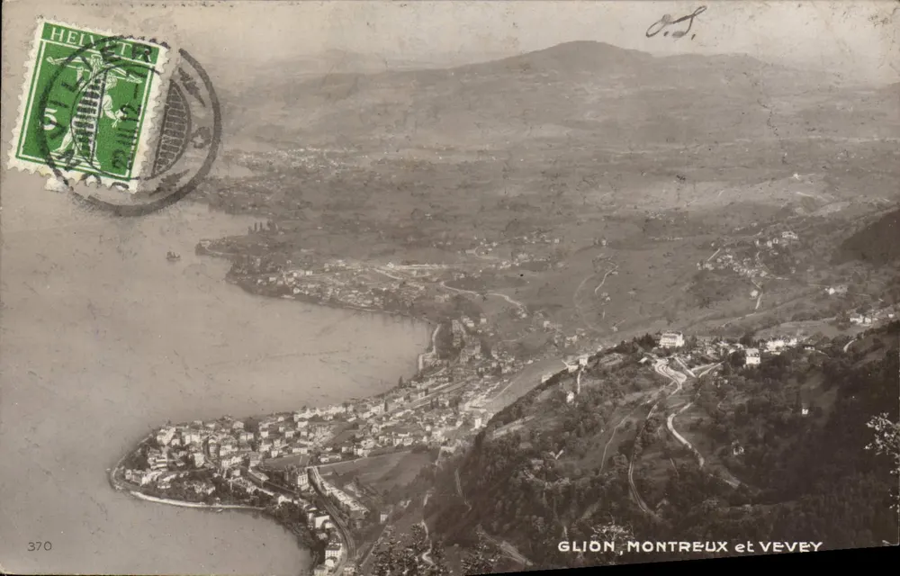Glion, Montreux e Vevey — vista aérea — Éditions Art. Perrochet & David, Lausanne, n°370 - Frente