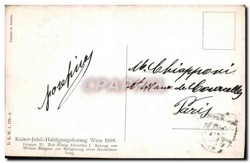 Marche der Bürger von Wien — Feier des Kaiserlichen Jubiläums — Ausgabe B.K.W. L. 779-2 - Rückseite